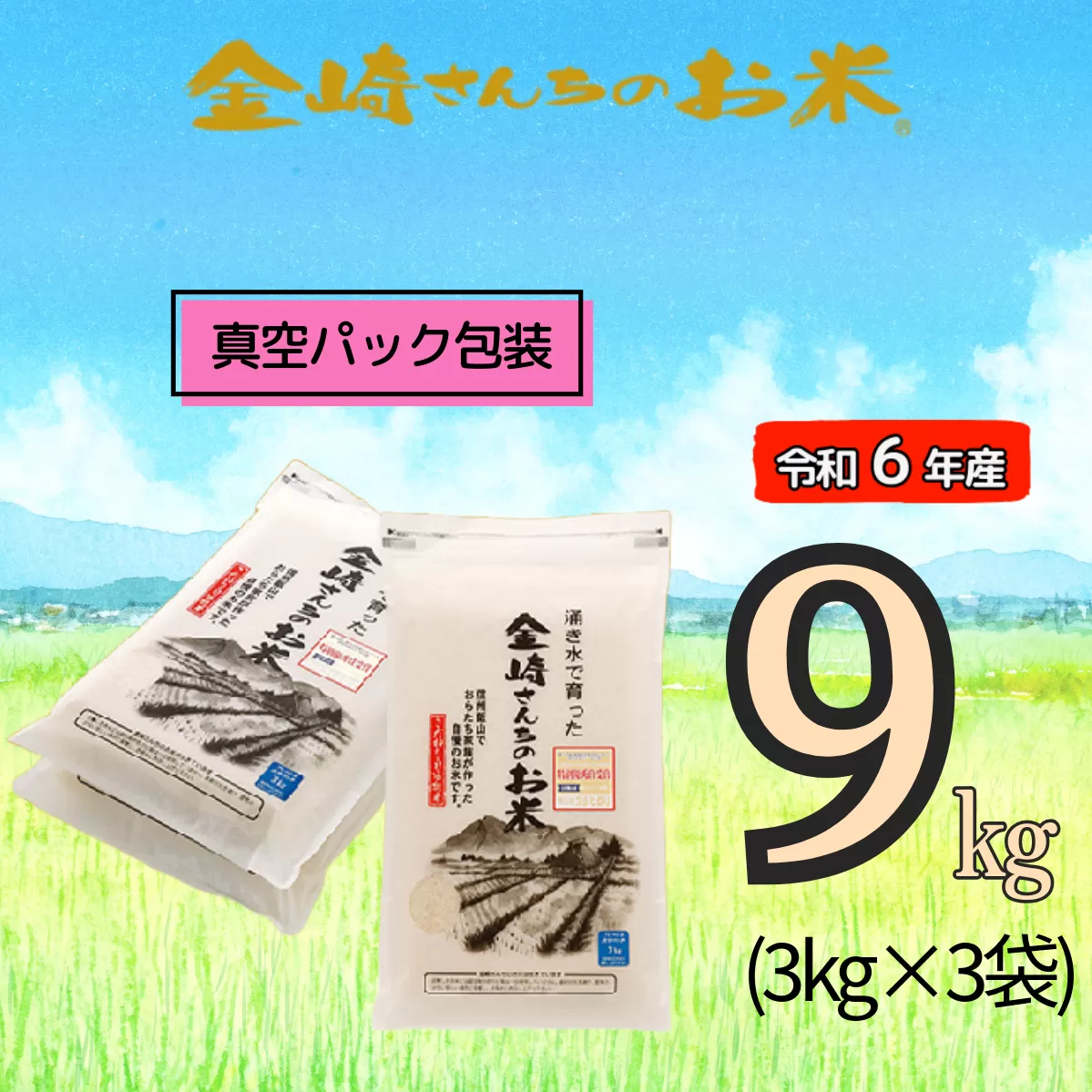 【令和6年産】「金崎さんちのお米」9kg(真空パック3kg×3袋)（6-6A）