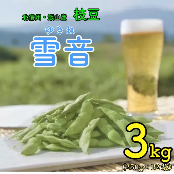 【先行予約】信州飯山の枝豆「雪音（ゆきね）」　3kg(250gx12袋) (J-1)