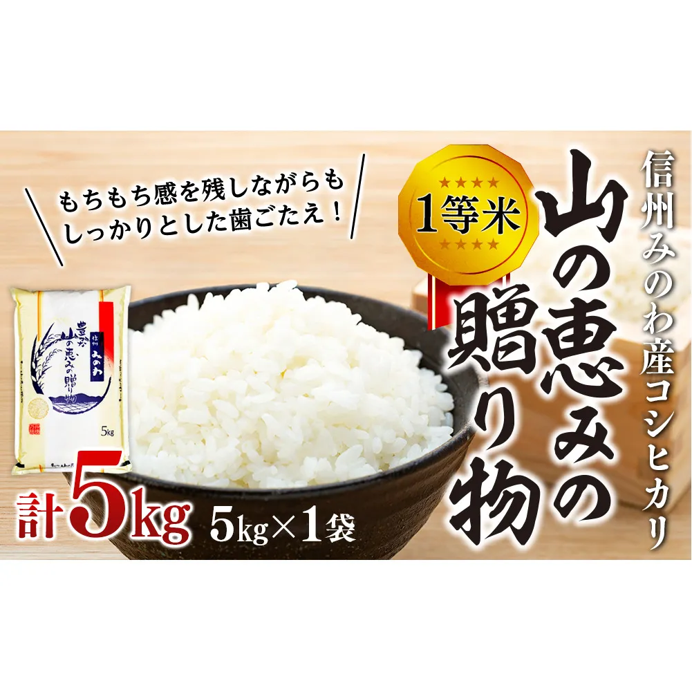 【令和6年度】信州産 コシヒカリ 1等米 「山の恵みの贈り物」 5kg （ お米 コシヒカリ 白米 搗きたて米 低温貯蔵米 食品 )