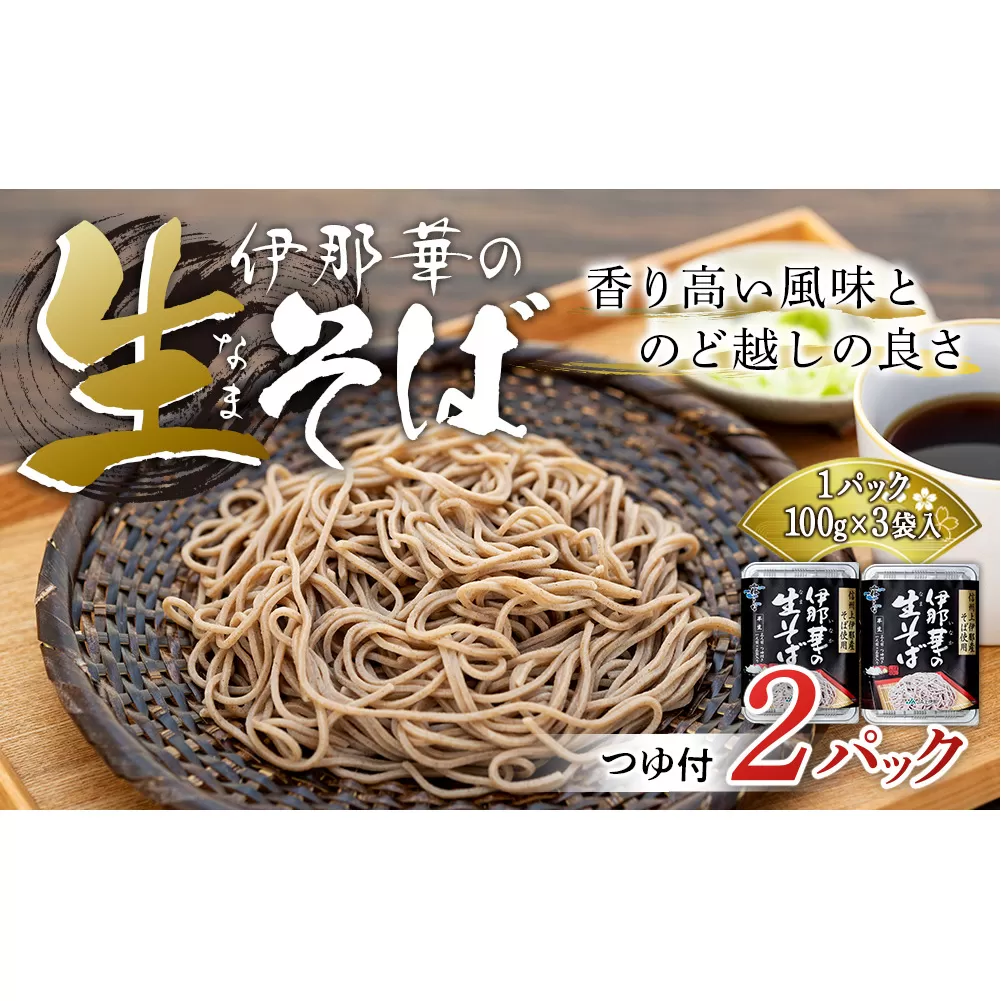 そば 生そば 2パック 100g 3袋 JA上伊那 伊那華の生そば めんつゆ付 蕎麦 半生そば 信州上伊那産そば粉 信濃一号 信濃夏そば 保存料不使用 香り高い風味 のど越しの良さ こだわりのつゆ 風味豊か 信州そば 和食 日本食 麺 麺類 食品 