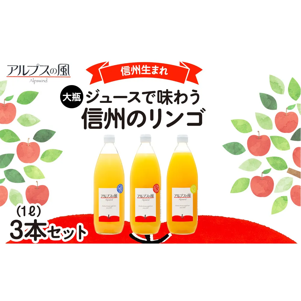 ジュースで味わう信州のリンゴ 信州生れ 大瓶3本 