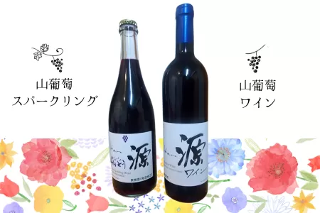 WC23-24F 原りんご園 [源]山葡萄ワイン＆[源]山葡萄スパークリングワインセット（各750ml×2本）//長野県 南信州 希少 山ぶどう 贈答 ギフト 数量限定