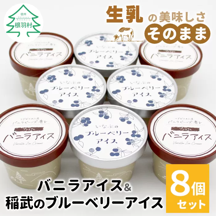 マダガスカル産バニラビーンズ香る!バニラアイスクリーム& いなぶのブルーベリーアイス (80ml)×8個セット スイーツ アイス おやつ ご当地 詰め合わせ