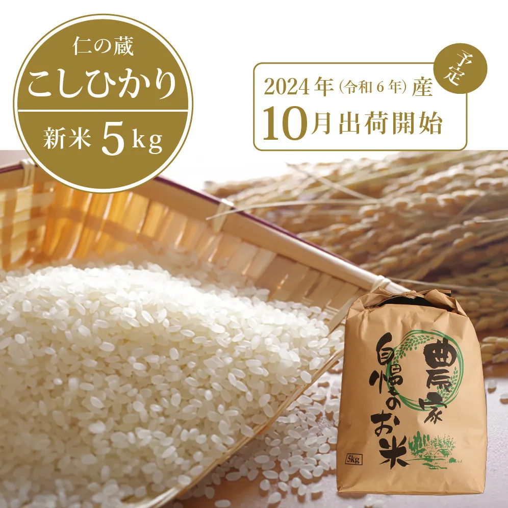 【10月中旬から随時発送】2024年産の新米！ 仁の蔵の「信濃町産 こしひかり５kg」 名水弘法清水が湧き出る黒姫山麓で育った自慢のお米です！ 【長野県信濃町ふるさと納税】
