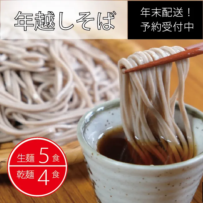 【年末配送】製麺所直送！ 年越し生そばセット（生麺５食・乾麺４食分）　年末限定製造｜つゆ・薬味付き【長野県信濃町ふるさと納税】