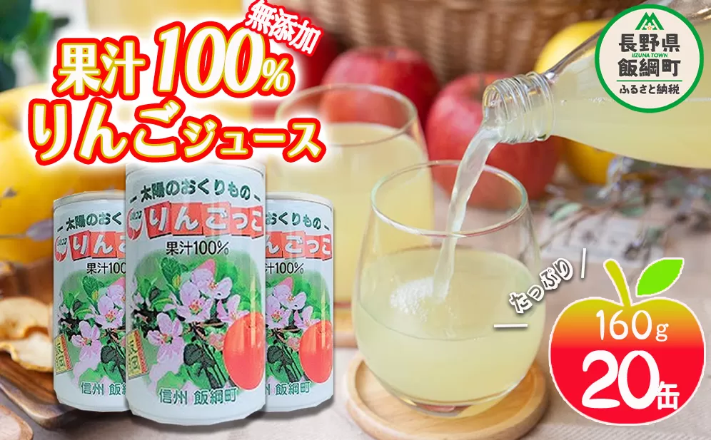 無添加 りんごっこジュース 1ケース ： 160g × 20本 入り 果汁100％ りんごジュース 飲みきりサイズ 沖縄県への配送不可  長野県 飯綱町 [1522]