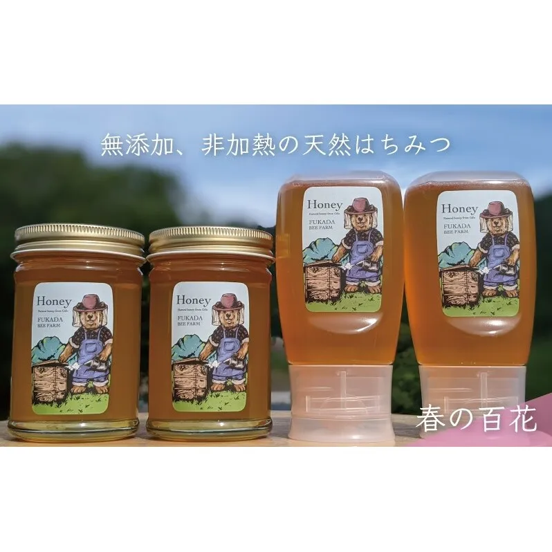 合計1060g 天然蜂蜜 国産蜂蜜 非加熱 生はちみつ 岐阜県 美濃市産 春 (蜂蜜230g入りガラス瓶2本,蜂蜜300g入りピタッとボトル2本のセット)A14
