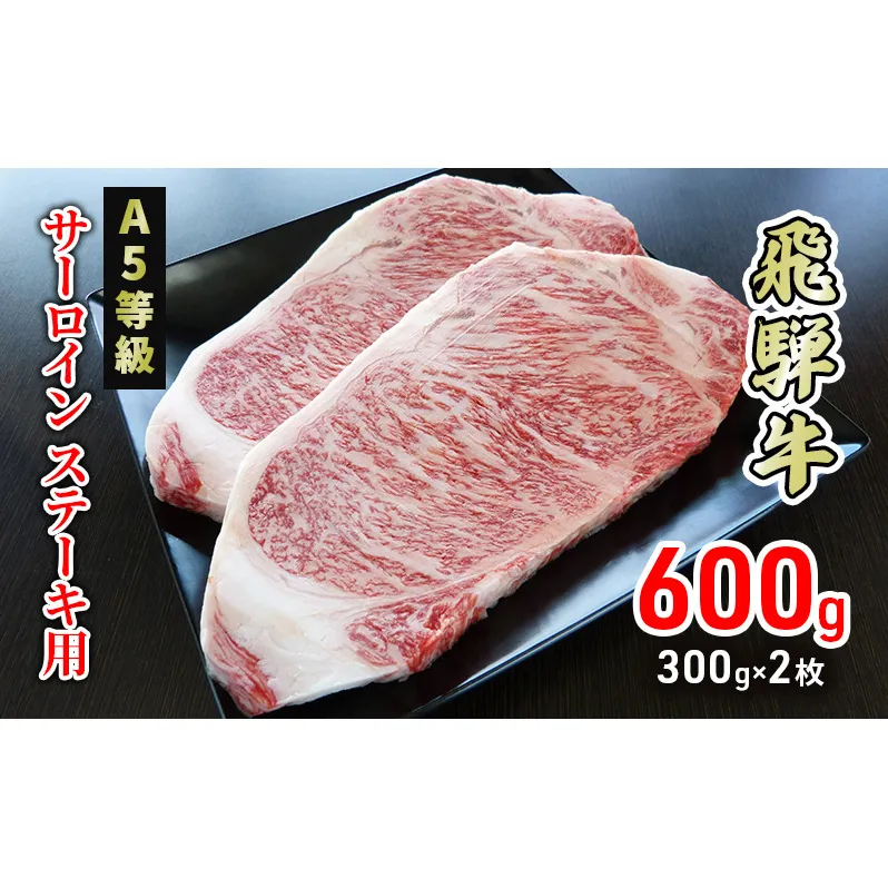 牛肉 飛騨牛 サーロイン ステーキ 600g(1枚 約300g×2枚) 黒毛和牛 Ａ5 美味しい お肉 牛 肉 和牛 サーロインステーキ 【岐阜県美濃市】