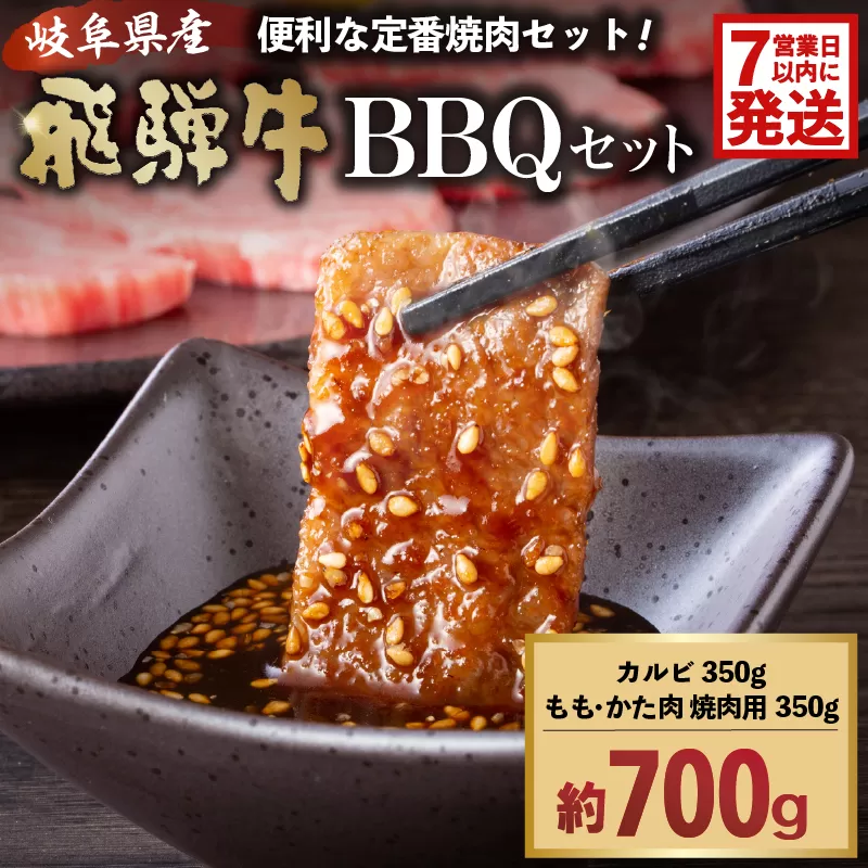 【7営業日以内発送】飛騨牛BBQセット（カルビ350g、もも・かた肉 焼き肉用350g）　0016-022