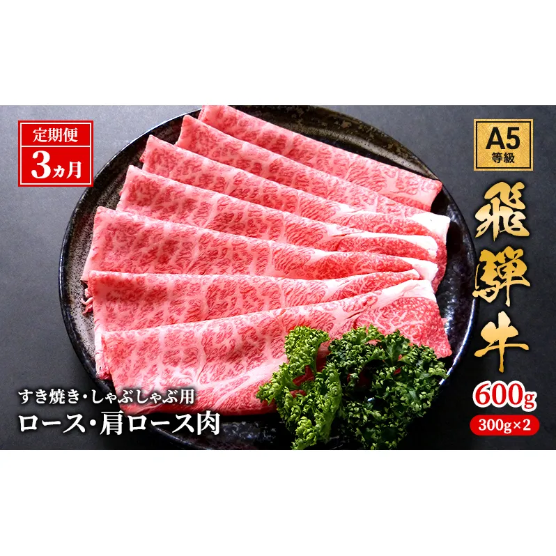 【定期便3ヶ月】牛肉 飛騨牛 すき焼き しゃぶしゃぶ セット ロース 又は 肩ロース 600g 黒毛和牛 Ａ5 美味しい お肉 牛 肉 和牛 すき焼き肉 すきやき すき焼肉しゃぶしゃぶ肉 【岐阜県池田町】