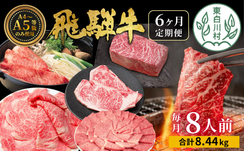 飛騨牛 定期便 全6回 約8.44kg 8人前 すき焼き しゃぶしゃぶ ステーキ 焼肉 BBQ ロース カタロース ロースステーキ モモ カタ 贅沢  贈り物 6ヶ月 定期 おすすめ 選べる 人気 飛騨 ブランド牛 肉のひぐち｜東白川村｜岐阜県｜返礼品をさがす｜まいふる by AEON CARD