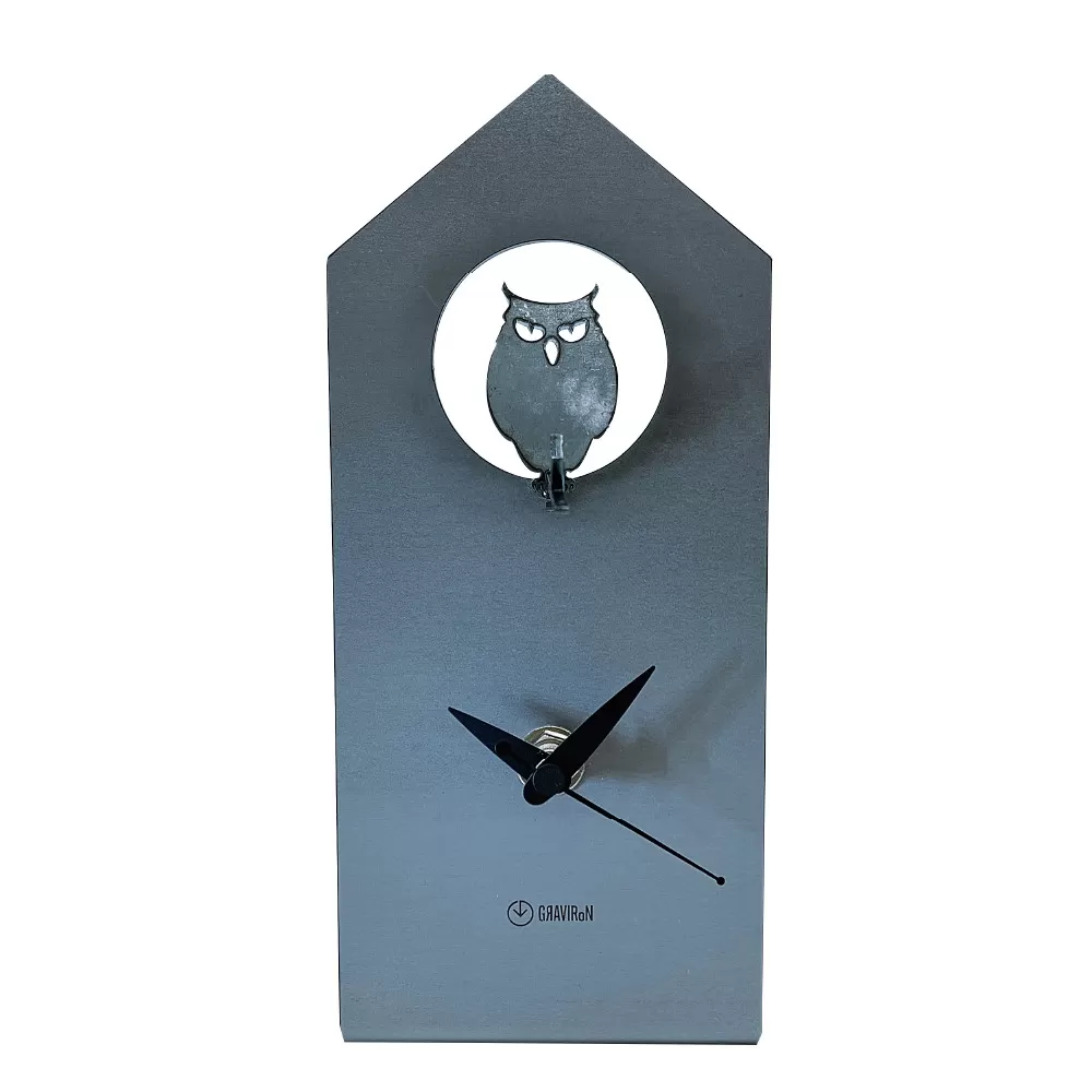 GRAVIRoN Bird Clock ミミズク 酸洗鉄（置き時計）195×85×92mm 390g