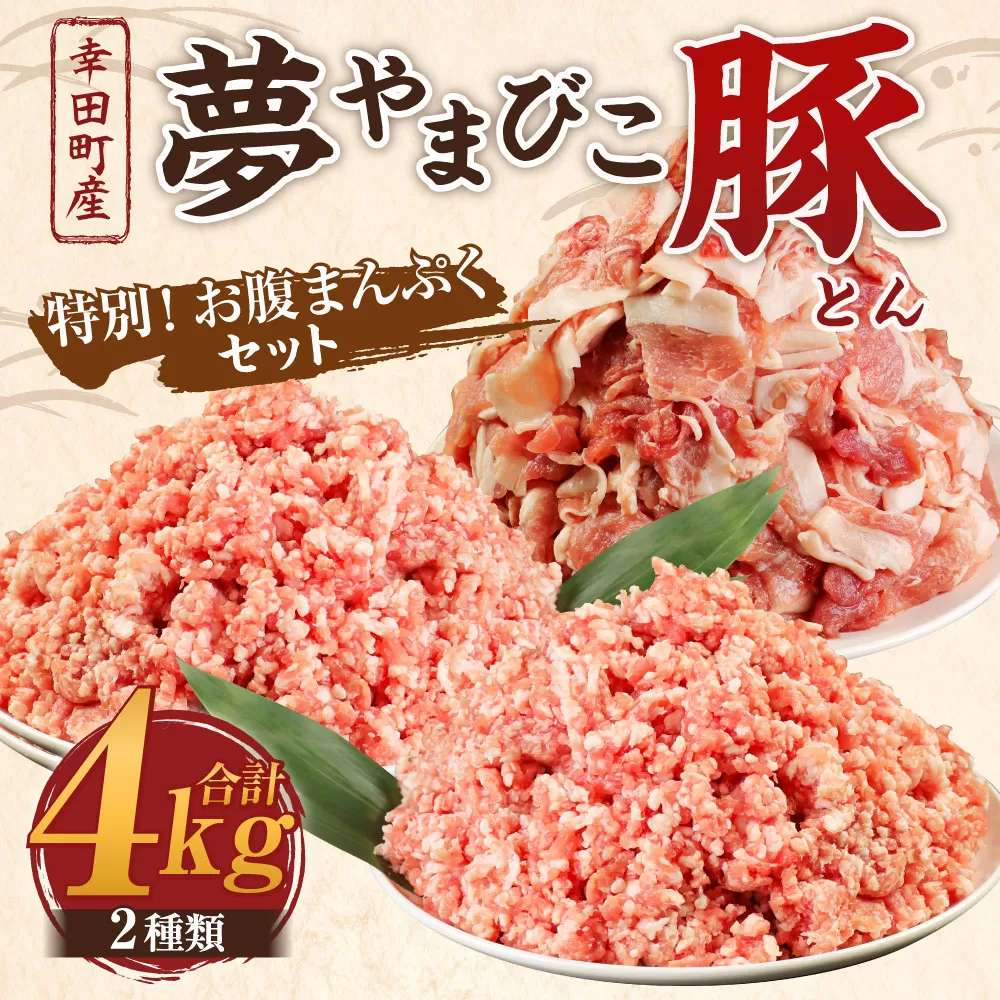 夢やまびこ豚 特別！お腹まんぷくセット 小間切れ 挽肉 計4kg（各500g×4袋） 豚肉 お肉 こま切れ ミンチ