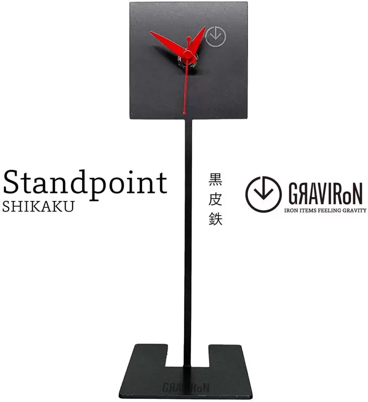 GRAVIRoN Standpoint SHIKAKU 黒皮鉄（置き時計）250×80mm 239g