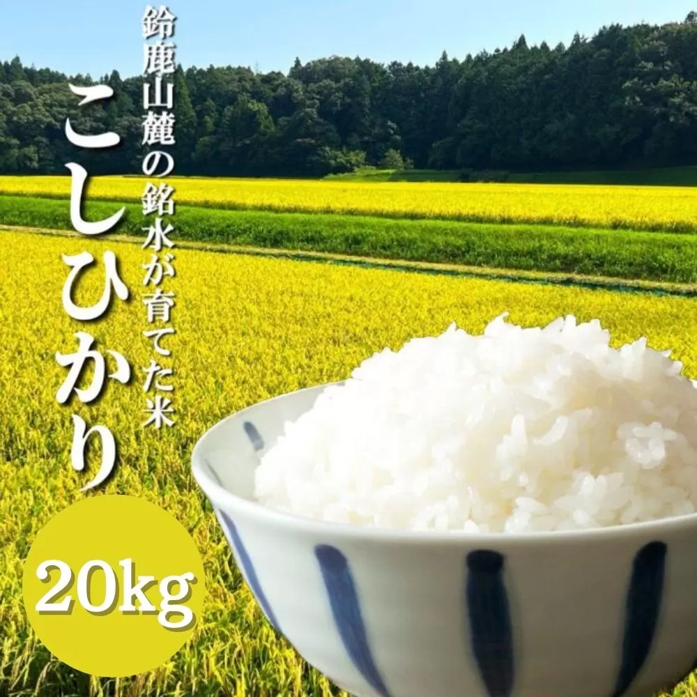 【令和6年度】新米 こしひかり 20kg 鈴鹿山麓の銘水が育てた米、米どころ三重県産小山田地区「こしひかり」20kg