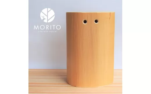 ②MORITOブランド　森の丸太スツール＜ヒノキ持ち手付き／磨き丸太仕上げ＞　オットマン 椅子