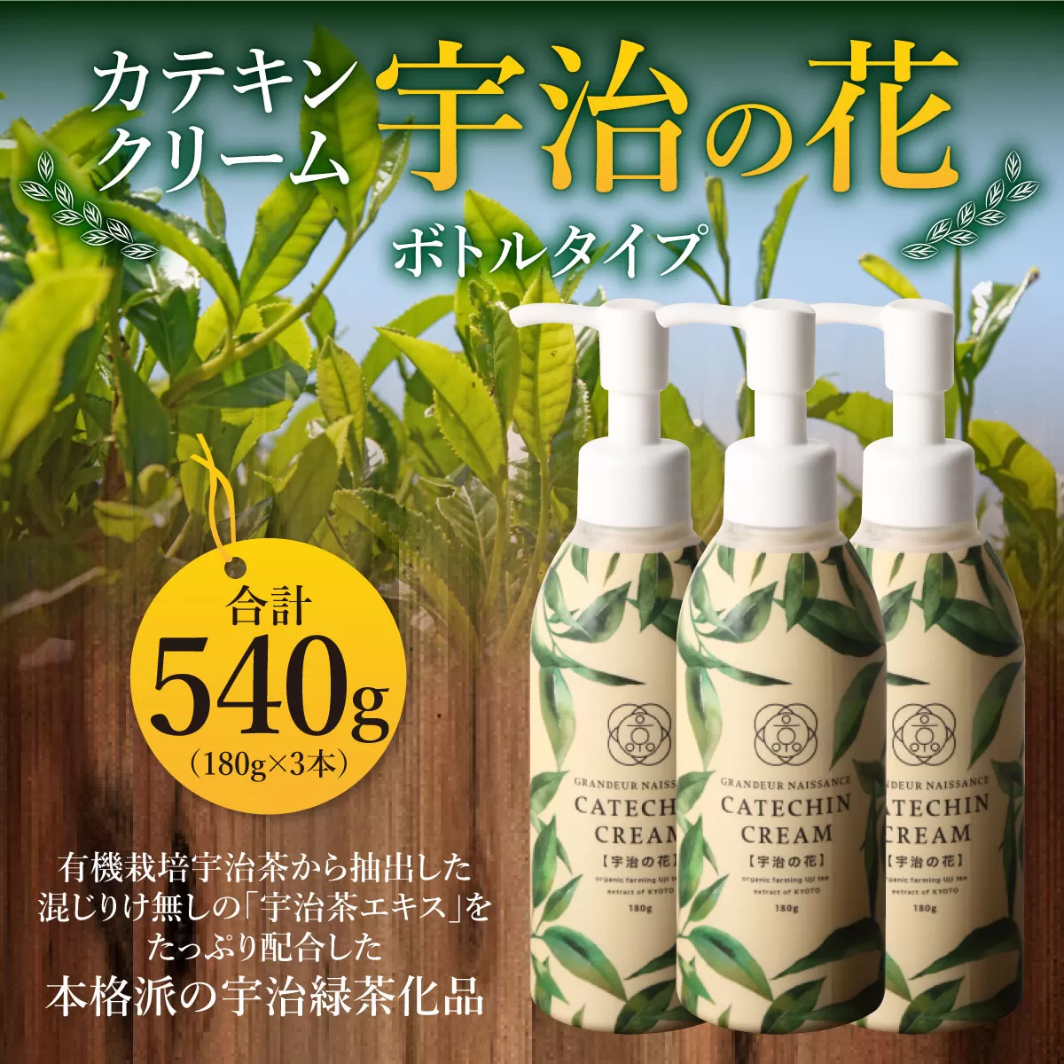 カテキンクリーム宇治の花 各180g×3個セット【ジャータイプ・ボトルタイプ選択可】