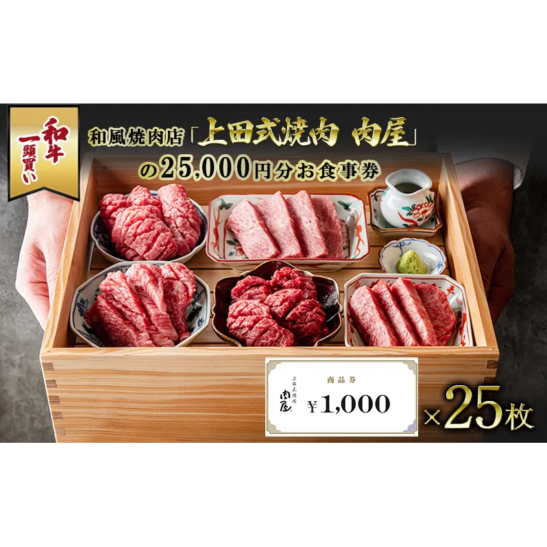 和牛一頭買い和風焼肉店「上田式焼肉　肉屋」の25,000円分お食事券