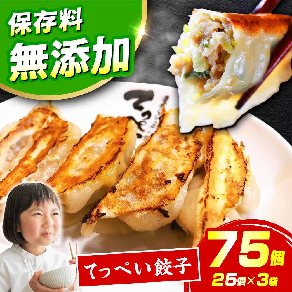 人気ラーメン店の本気「てっぺい餃子」75個入り(25個×3パック)[保存料無添加] [メディアでも話題:石田てっぺいラーメン店] 餃子 ぎょうざ 惣菜 大容量 業務用 冷凍 国産 大阪府高槻市/無人屋 [AOCX010]