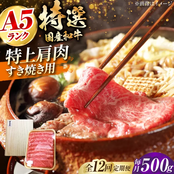 【全12回定期便】国産和牛特上肩すき焼き用 500ｇ　冷凍 肉 お肉 牛肉 和牛 黒毛和牛 国産 国産牛 うす切り 切り落とし すき焼き すきやき カレー 肉じゃが 牛丼 大阪府高槻市/株式会社ミートモリタ屋 [AOAI068]