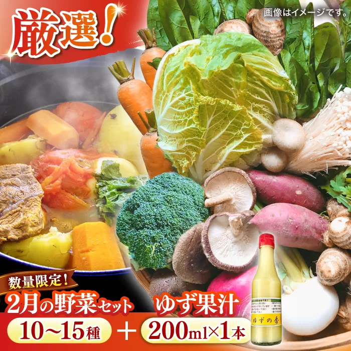 【数量限定】厳選！旬を味わう有機野菜詰め合わせ 2月（10〜15種）＆農家さん自家製ゆず果汁 200ml×1本セット　大阪府高槻市/高槻あぐり[AOCS004] [AOCS004]