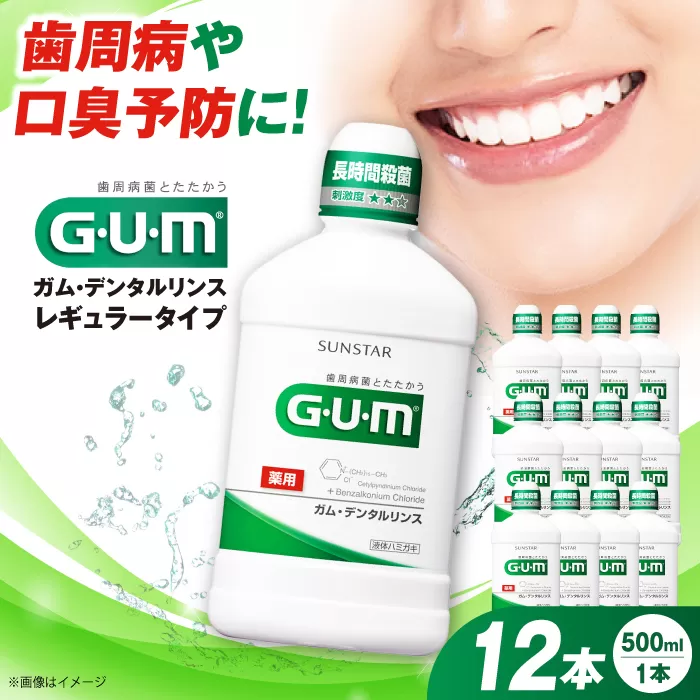 G・U・M ガム・デンタルリンス [レギュラータイプ]500mL×12本 歯磨き 歯みがき ハミガキ 歯周病 虫歯 口臭 大阪府高槻市/サンスター[AOAD009]