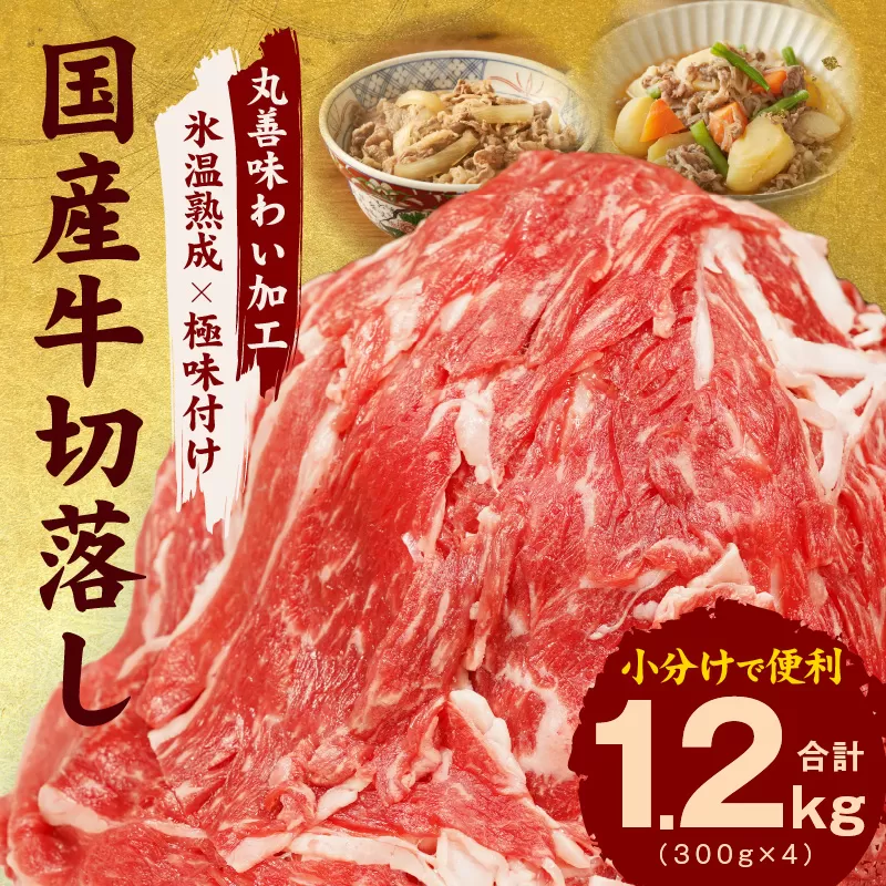 【氷温熟成×極味付け】国産 牛肉 切り落とし 1.2kg（300g×4）丸善味わい加工