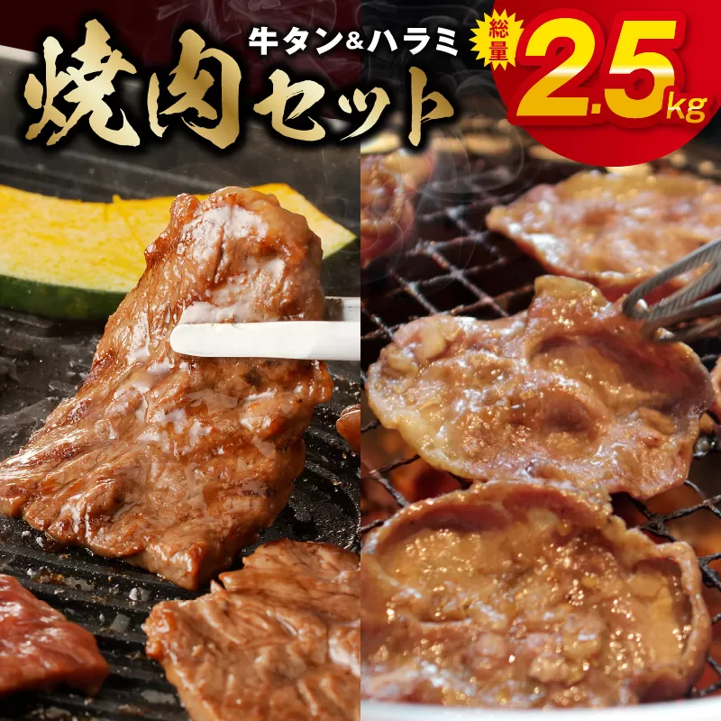 牛タン＆牛ハラミ 総量 2.5kg 焼肉セット【成型牛たん ハラミ 牛肉 焼肉用 薄切り 訳あり サイズ不揃い】