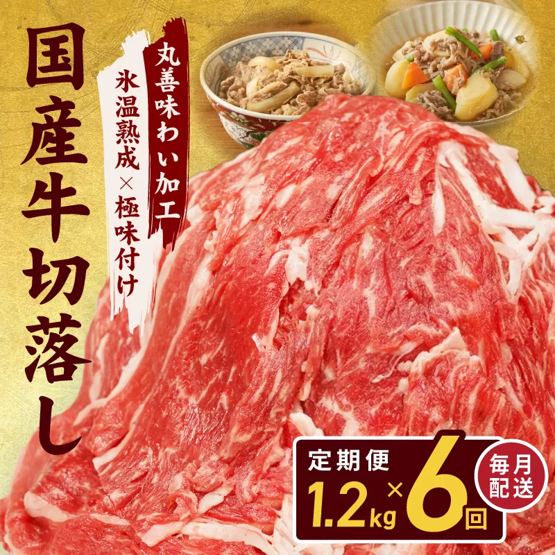 【氷温熟成×極味付け】国産 牛肉 切り落とし 定期便 1.2kg×全6回 総量 7.2kg 丸善味わい加工【毎月配送コース】