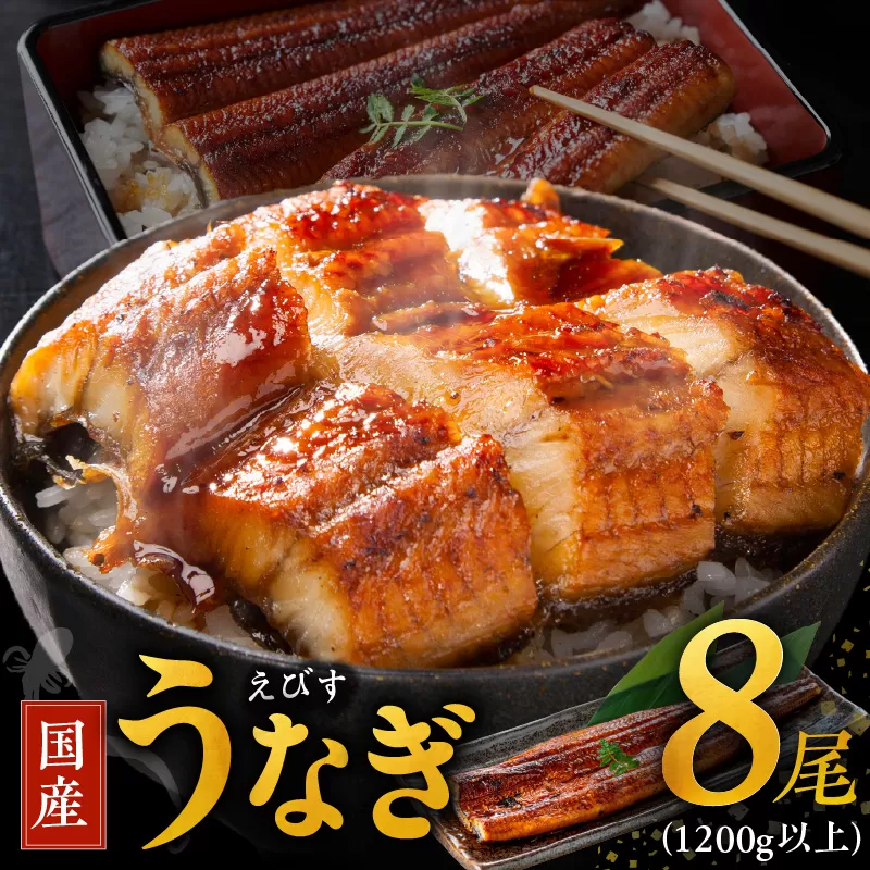 【数量限定】国産うなぎ 8尾 1200g以上 大サイズ【えびす鰻 うなぎ ウナギ 国産 泉佐野産 1尾160g以上 蒲焼き かばやき 冷凍 うな重 ひつまぶし 惣菜 先行予約】