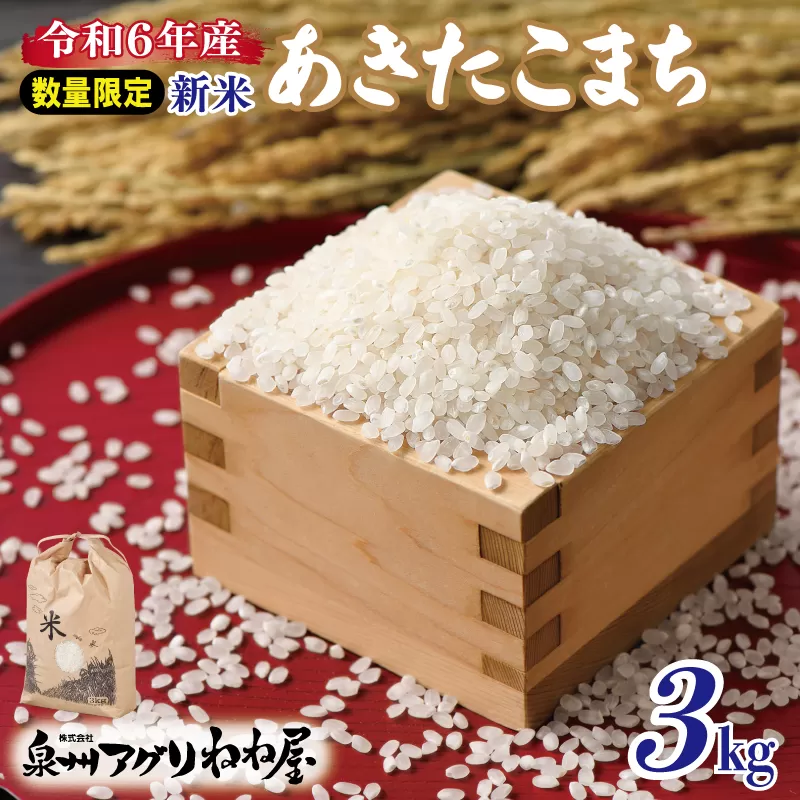 【数量限定】令和6年産 ねね屋の新米 『あきたこまち』 3kg 泉佐野産 白米 お米