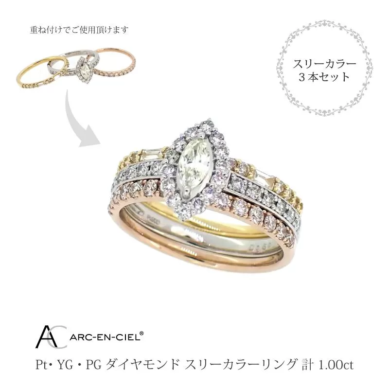 アルカンシェル スリーカラーダイヤリング(計 1.0ct)