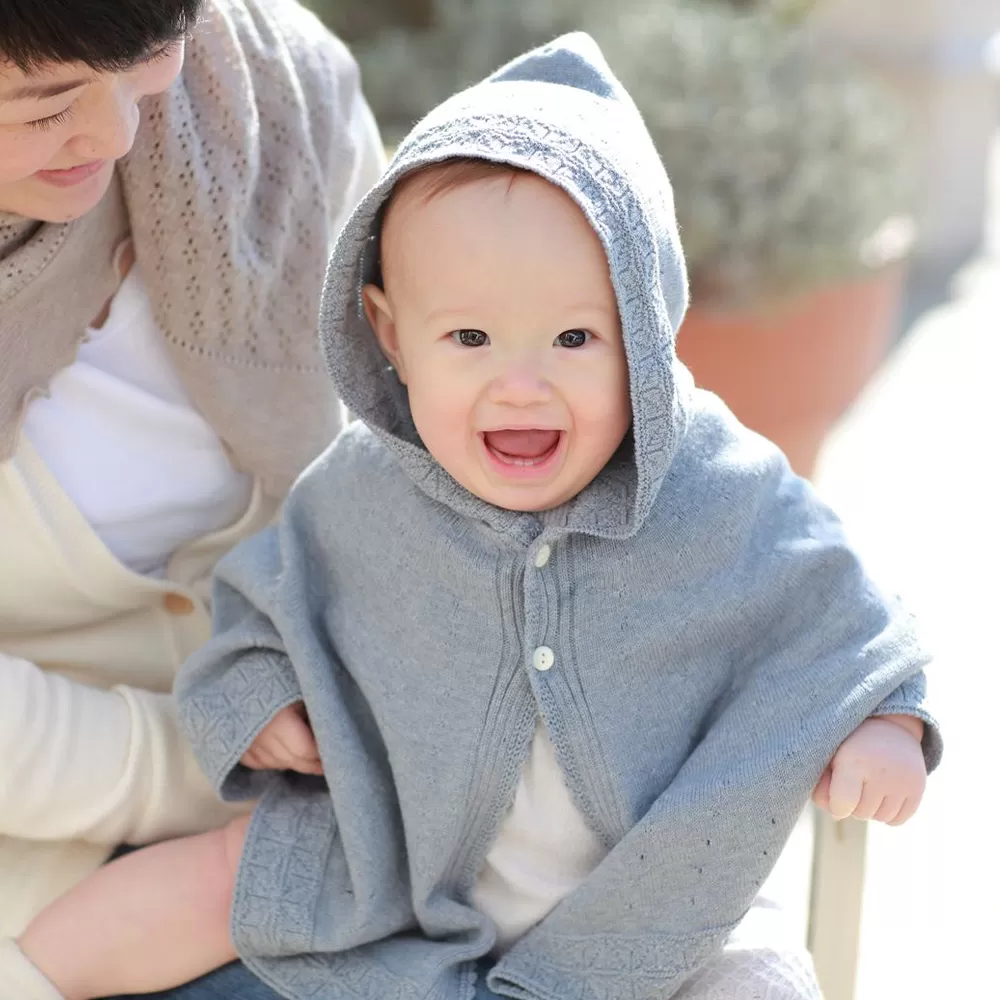 【紺青（洛陽染）】 麻の葉柄 マント co-w90-89 ベビー ベビー服 赤ちゃん 羽織り フード オーガニックコットン 綿 出産祝い ギフト 新生児〜2歳