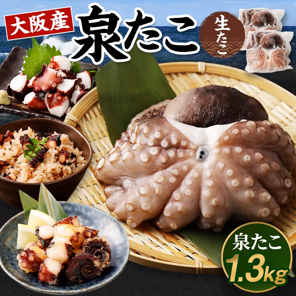 大阪産 泉タコ （生たこ） 計1.3kg 650g（1～3杯）×2袋 魚介類 海鮮 タコ たこ 真蛸 スミ抜き 塩もみ処理 下処理済み 簡単調理 冷凍