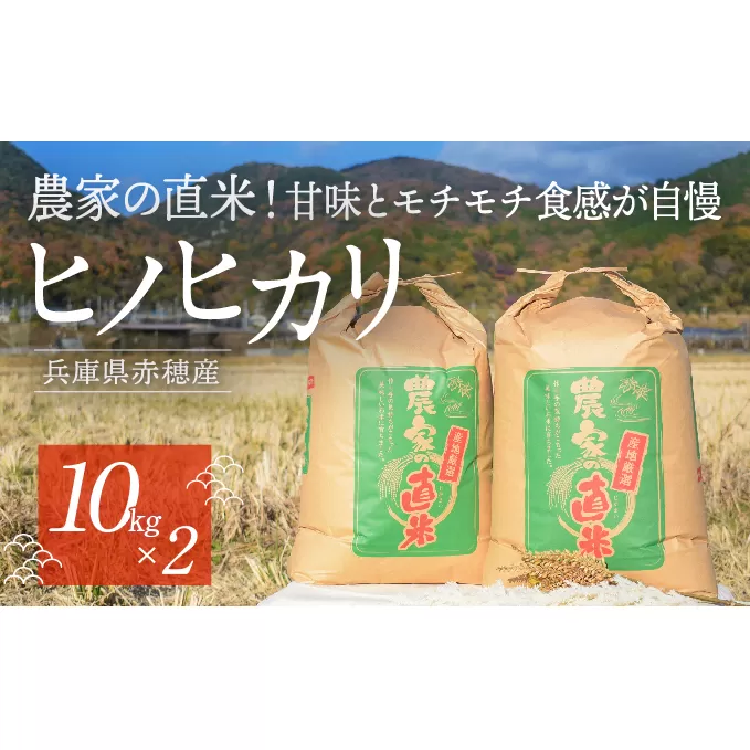 2024年10月下旬から発送【令和6年産】農家の直米！甘味とモチモチ食感が自慢の『赤穂市産ヒノヒカリ』(10kg×2袋)