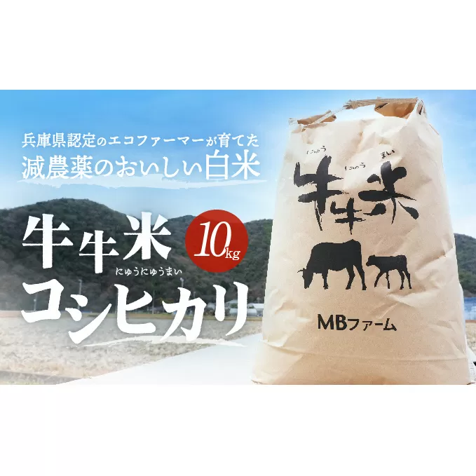 兵庫県認定のエコファーマーが育てた減農薬のおいしい白米『牛牛米 コシヒカリ』(10kg)【令和6年度産】