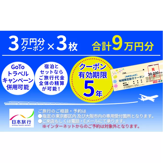 日本旅行　地域限定旅行クーポン【90，000円分】