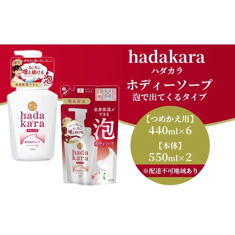 hadakara ( ハダカラ ) オリジナルセット 泡タイプ《本体×2本、つめかえ用×6袋》[ ライオン LION ボディソープ ]
