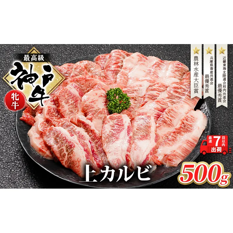【最短7日以内発送】 神戸ビーフ 神戸牛 牝 上カルビ 焼肉 500g 川岸畜産 冷凍 肉 牛肉 すぐ届く