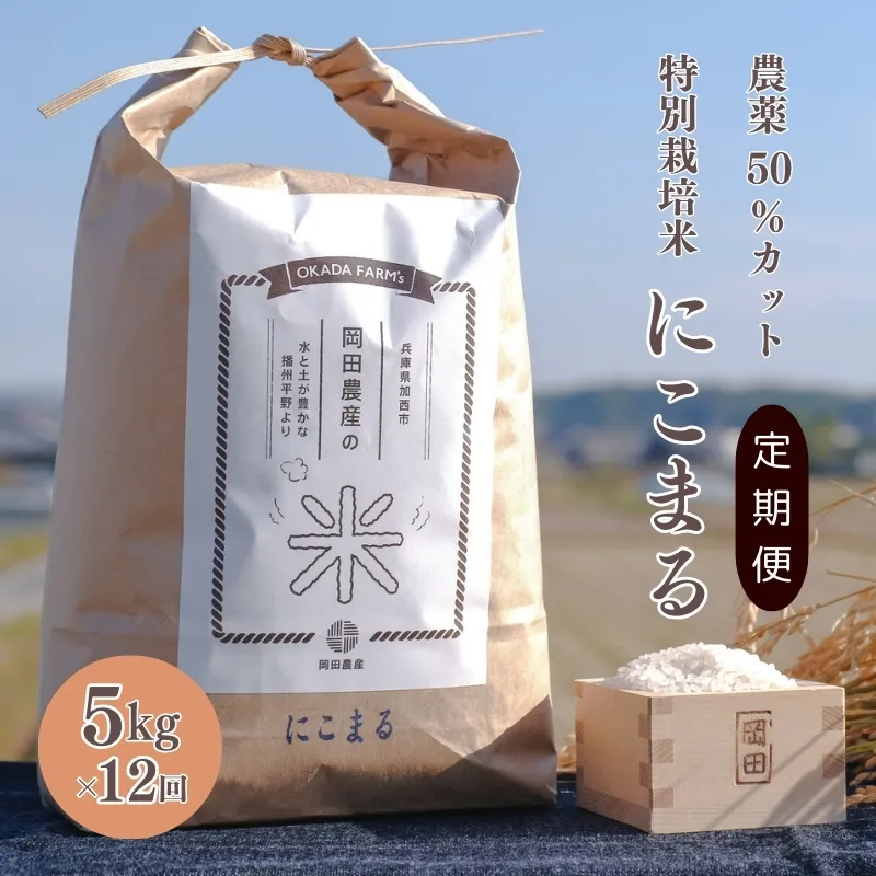 定期便 令和6年産 白米 5kg×12回 特別栽培米 にこまる （ 山田錦 ）　米 お米 こめ コメ 特栽米 5kg 12回 60kg ひょうご安心ブランド ご飯 ごはん ゴハン 精米 兵庫県 加西市