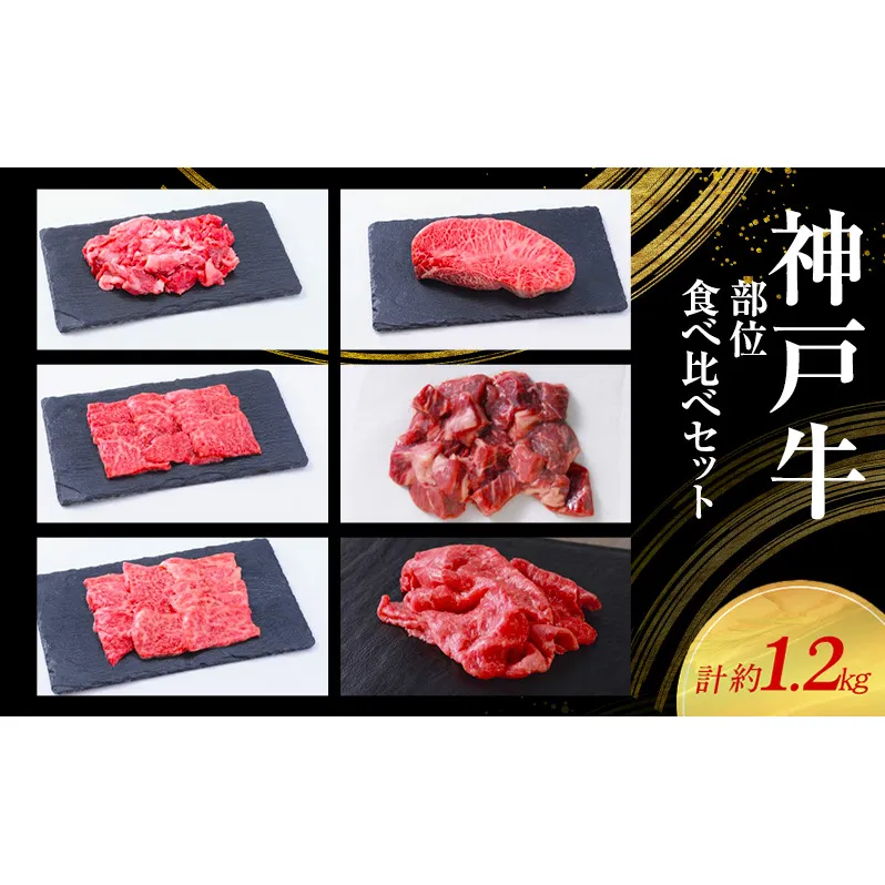 【神戸牛】部位食べ比べセット　計約1.2kg　しゃぶしゃぶ・ステーキ・焼肉・煮込み〔 やきにく BBQ 牛肉 国産牛 和牛 お肉 肉 霜降り おすすめ 高級 グルメ お祝い 冷凍 〕