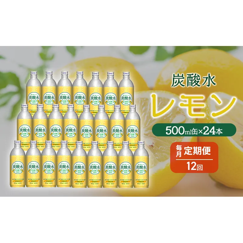 炭酸水 定期便 12ヶ月 レモン 500ml×24本 缶 ボトル缶 12回 お届け 定期 お楽しみ 兵庫県 福崎町 ソーダ 瀬戸内産 レモンエキス 純水 ソーダ割 ドリンク ボトル 缶