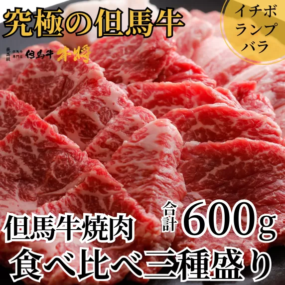 【但馬牛焼肉食べ比べ三種盛600g 冷凍 産地直送】　※貴重な部位のため、お届けに1〜2か月要します。イチボランプ バラ 盛り合わせ モモ 大人気 ふるさと納税 牛肉 ステーキ しゃぶしゃぶ すき焼き 焼肉 ブランド 和牛 兵庫県 但馬 神戸 香美町 村岡 但馬牛専門店 牛将 02-17　