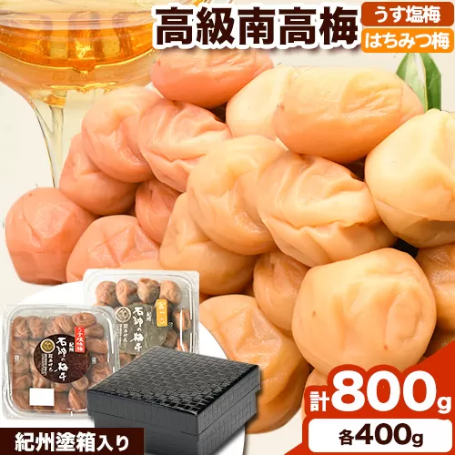 高級南高梅 うす塩梅・はちみつ梅 計800g(各400g) 網代模様仕上紀州塗箱入り 澤株式会社《90日以内に出荷予定(土日祝除く)》和歌山県 日高町 梅干し うす塩 うす塩梅 はちみつ梅 はちみつ 紀州南高梅 紀州塗  送料無料