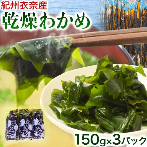 紀州衣奈産 乾燥わかめ 450g 150g×3パック 2024年産[30日以内に出荷予定(土日祝除く)] 和歌山県 日高町 ワカメ お味噌汁 サラダ 酢の物スマイル