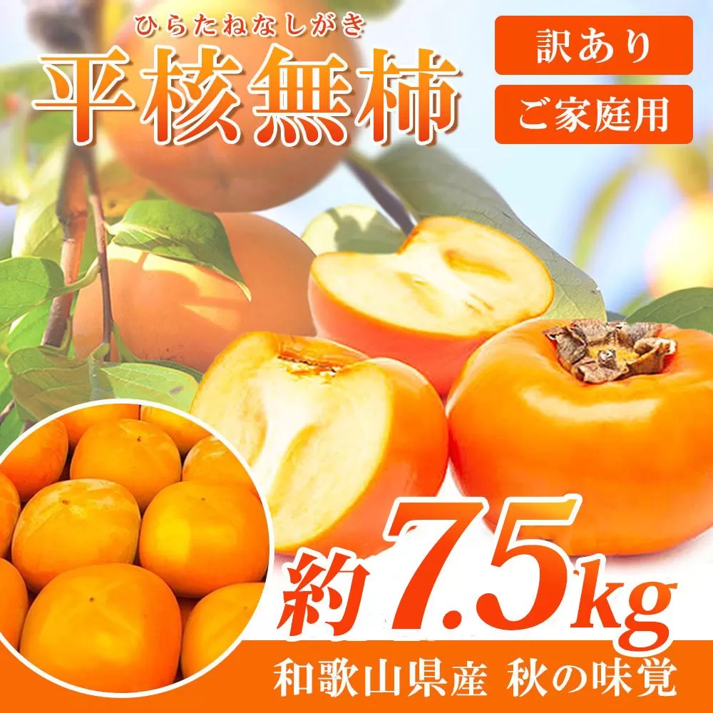 【ご家庭用】平核無柿（ひらたねなしがき）約７.５kg 和歌山秋の味覚【2024年発送】