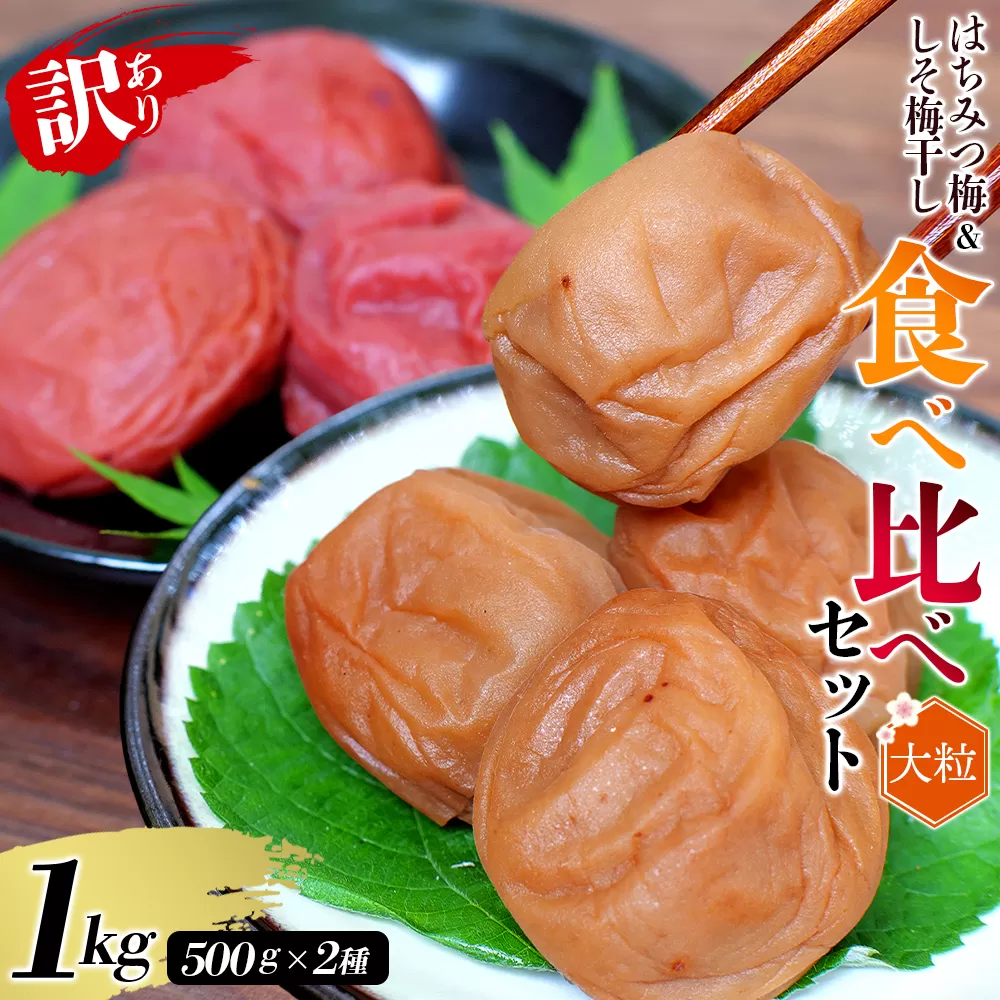 紀州南高梅 大粒 食べ比べセット 1kg (はちみつ500g・しそ漬500g) 塩分約8% 無選別 ご家庭用 訳あり 梅 梅干 梅干し うめ ウメ ハチミツ シソ 小分け すさみ町 