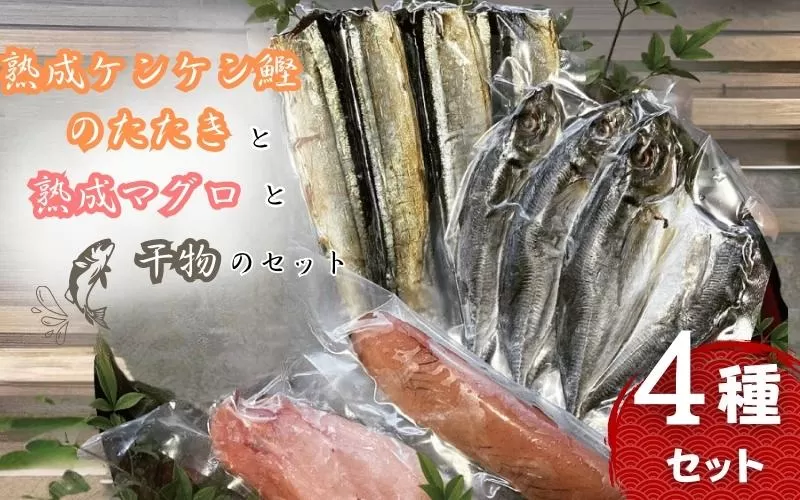 熟成ケンケン鰹のたたきと熟成マグロと干物のセット（まぐろ×1節、ケンケン鰹タタキ×1節 、干物×6枚【あじ開き×3 、さんまみりん干し×3 】）/ マグロ 鮪 かつお カツオ かつおのたたき タタキ アジ 鯵 サンマ 秋刀魚  詰め合わせ 和歌山 すさみ