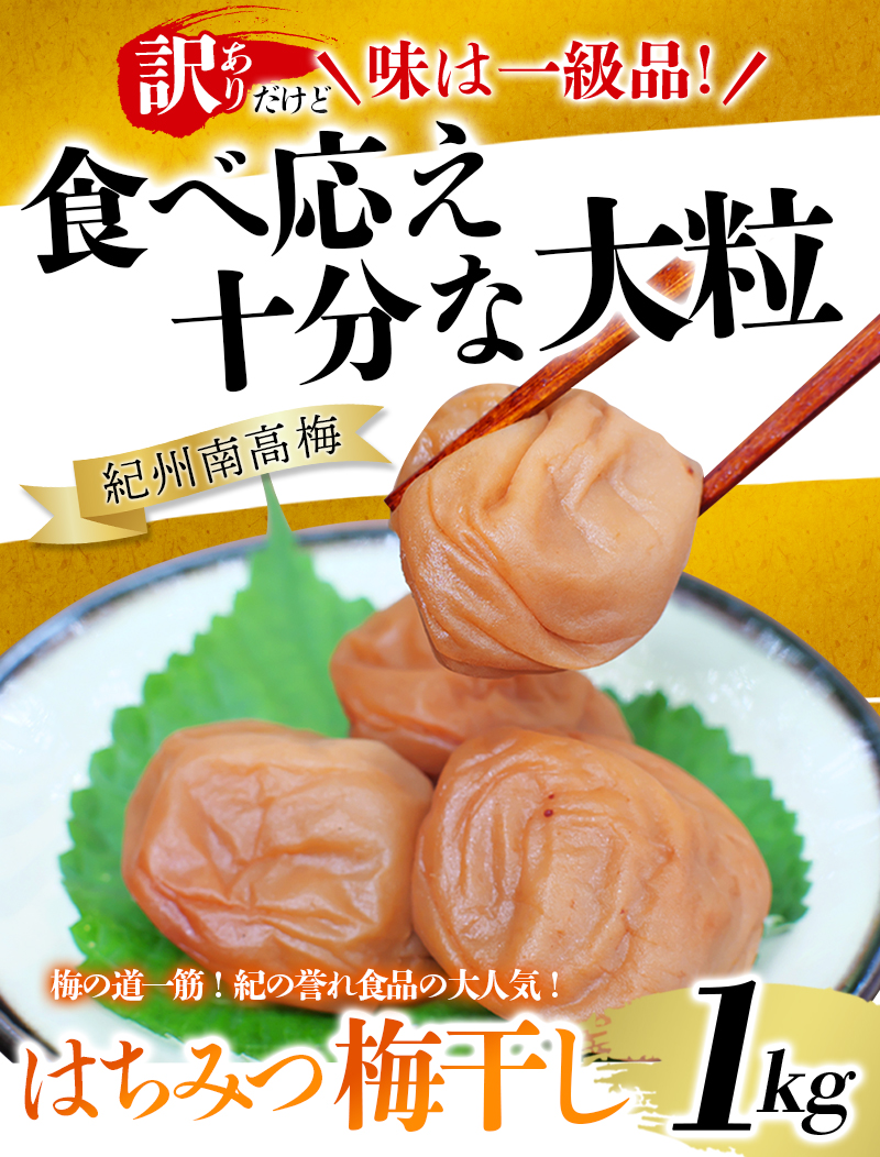 紀州南高梅 大粒 はちみつ梅干し 1kg 塩分約8% 無選別 ご家庭用 訳あり 梅 梅干 梅干し うめ ウメ ハチミツ すさみ町  ｜すさみ町｜和歌山県｜返礼品をさがす｜まいふる by AEON CARD