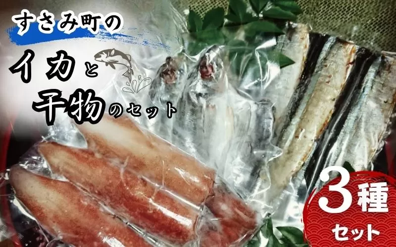 すさみ町のイカと干物のセット（イカ×3〜5枚 、干物×6枚【あじ開き×3 、さんまみりん干し×3】）/ まぐろ 鮪 いか アジ 鯵 サンマ 秋刀魚  詰め合わせ